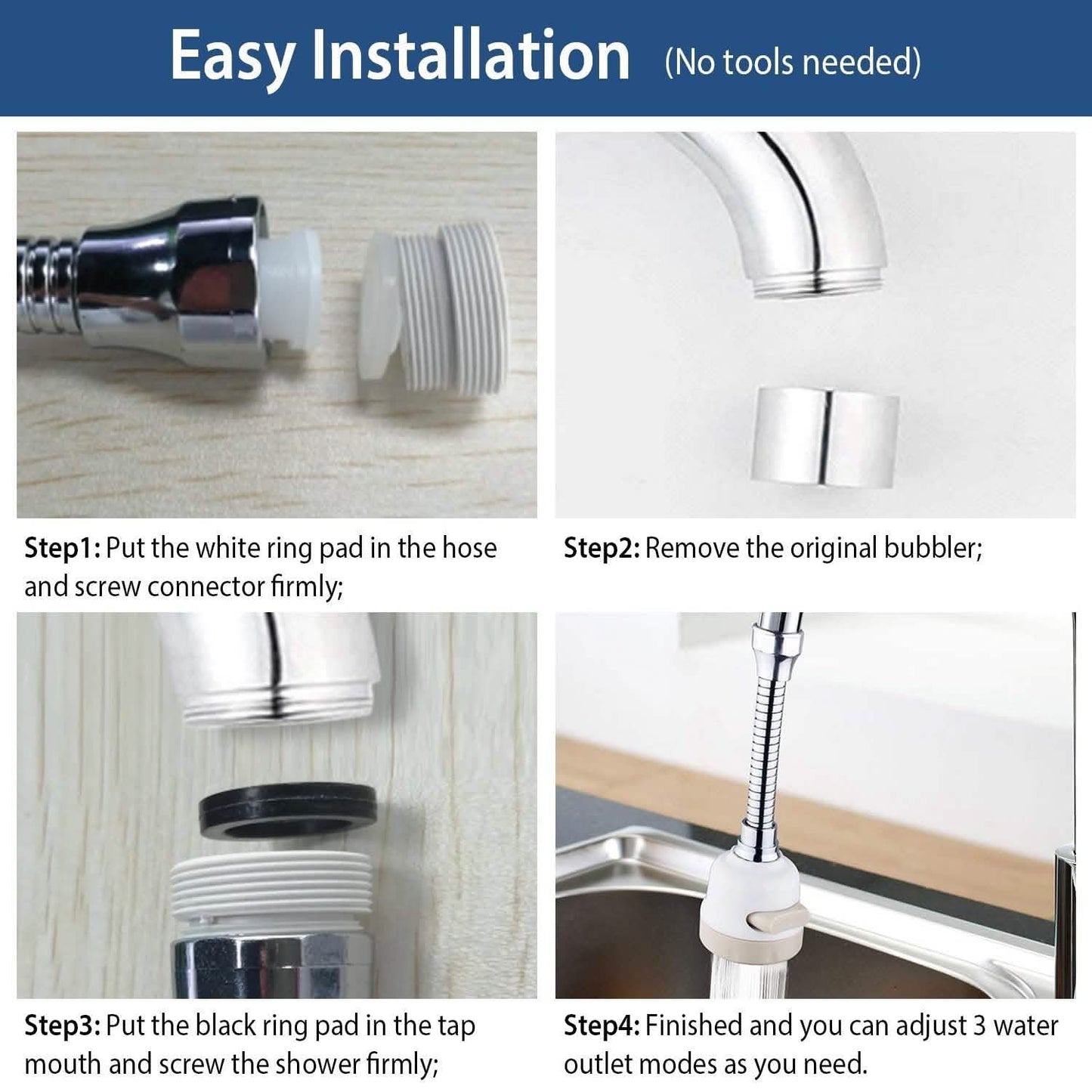 Movable Kitchen Tap Head 360° Rotatable Swivel