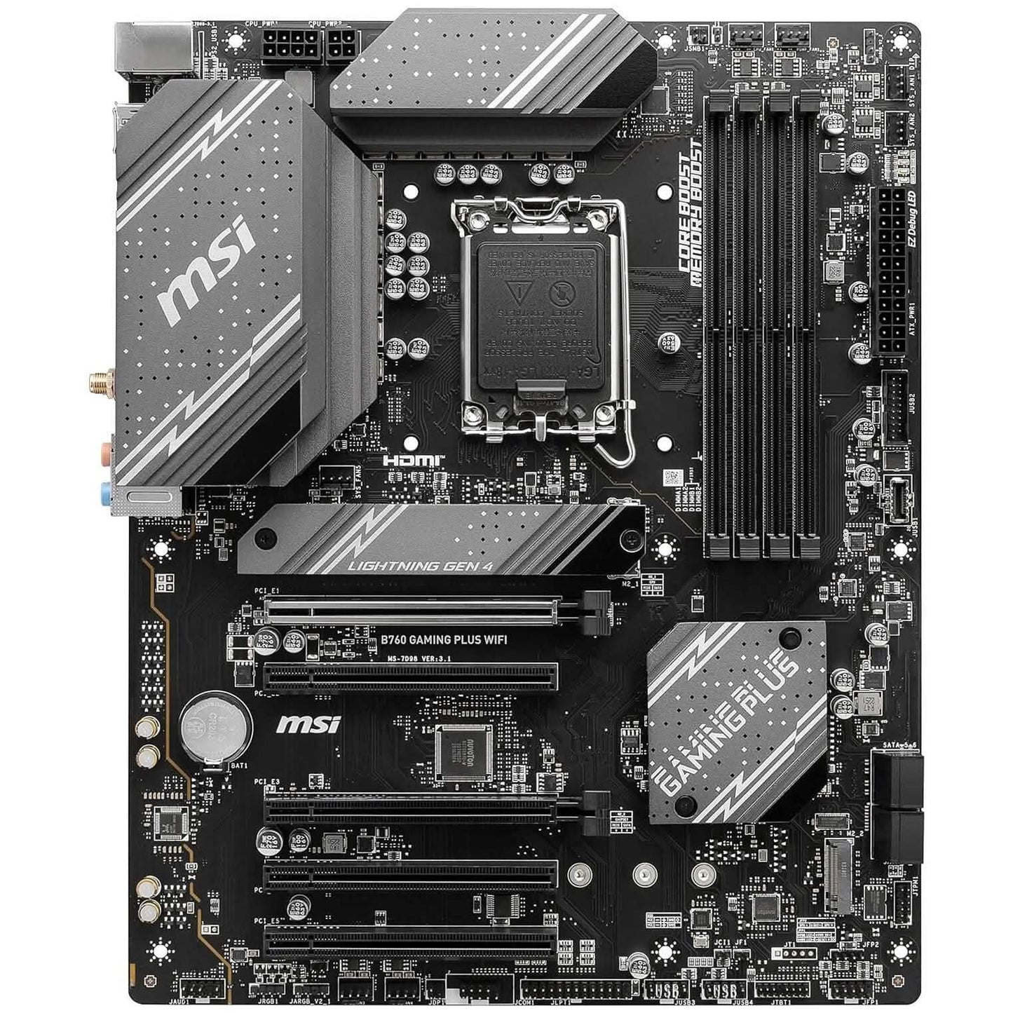 MSI B760 Gaming Plus WiFi Gaming Motherboard (Supports 12th/13th Gen Intel Processors, LGA 1700, DDR5, PCIe 4.0, M.2, 2.5Gbps LAN, USB 3.2 Gen2, Wi-Fi 6E, ATX) (Refurbished)