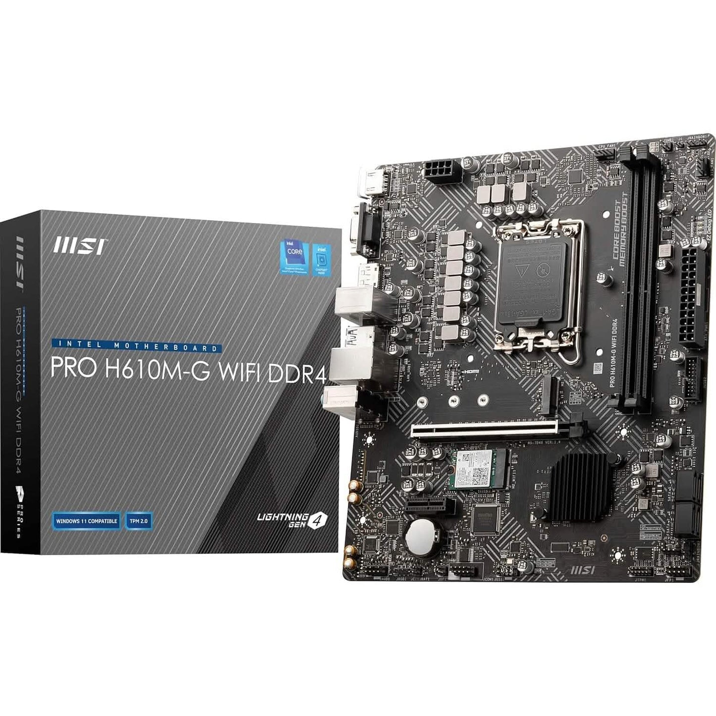 MSI PRO H610M-G WiFi DDR4 ProSeries Motherboard (mATX, 12th/13th Gen Intel Core, LGA 1700 Socket, DDR4, PCIe 4, 2.5G LAN, M.2 Slots, USB 3.2, Wi-Fi 6)  (Refurbished)