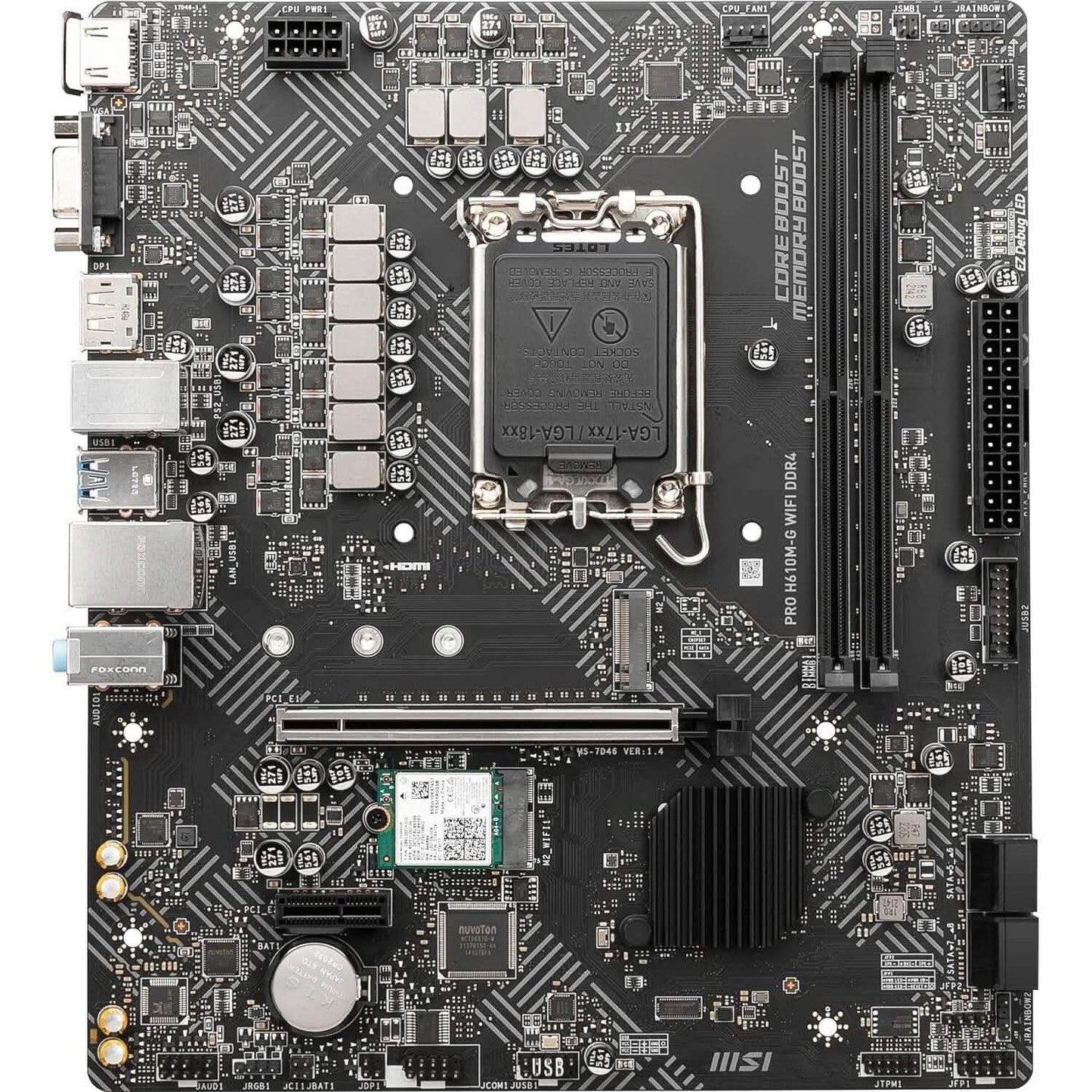 MSI PRO H610M-G WiFi DDR4 ProSeries Motherboard (mATX, 12th/13th Gen Intel Core, LGA 1700 Socket, DDR4, PCIe 4, 2.5G LAN, M.2 Slots, USB 3.2, Wi-Fi 6)  (Refurbished)