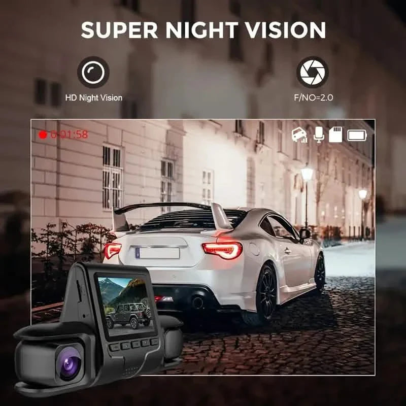 Car Dashcam Recorder, 2.0 Inch Screen Dual Lens HD Night Monitoring Mini Dash Cam