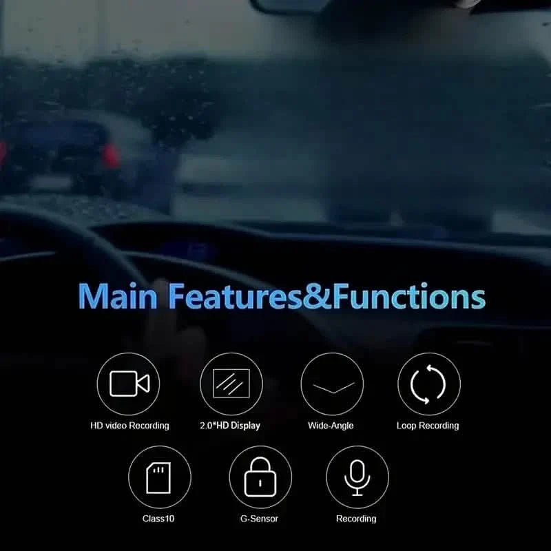 Car Dashcam Recorder, 2.0 Inch Screen Dual Lens HD Night Monitoring Mini Dash Cam