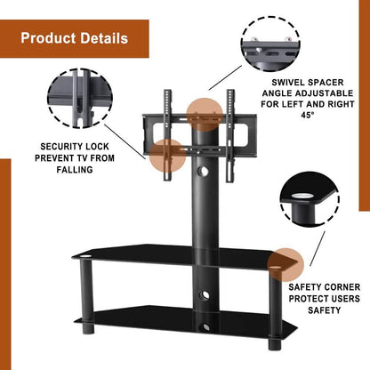 Multi-Function Angle and Height Adjustable Tempered Glass Metal Frame Floor TV Stand