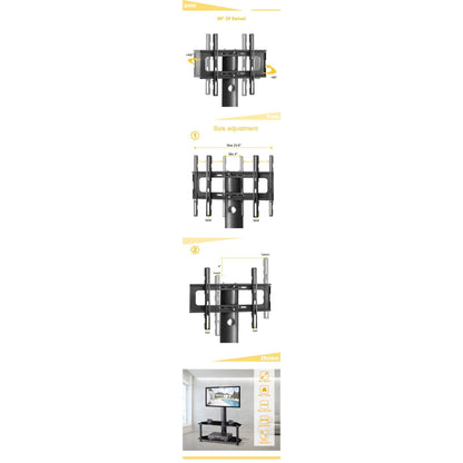 Multi-Function Angle and Height Adjustable Tempered Glass Metal Frame Floor TV Stand