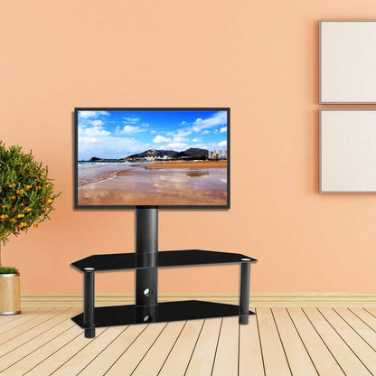 Multi-Function Angle and Height Adjustable Tempered Glass Metal Frame Floor TV Stand