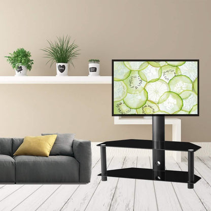 Multi-Function Angle and Height Adjustable Tempered Glass Metal Frame Floor TV Stand