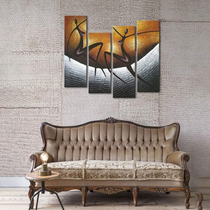 Multi-Panel Modern Abstract Paintings on Canvas Stretched on Wood