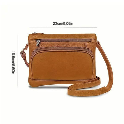 Multi-Pocket Wide Crossbody Wide Leather Bag
