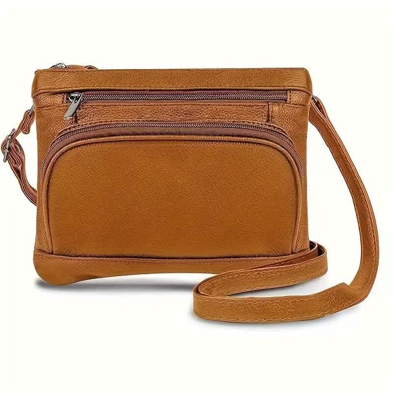 Multi-Pocket Wide Crossbody Wide Leather Bag