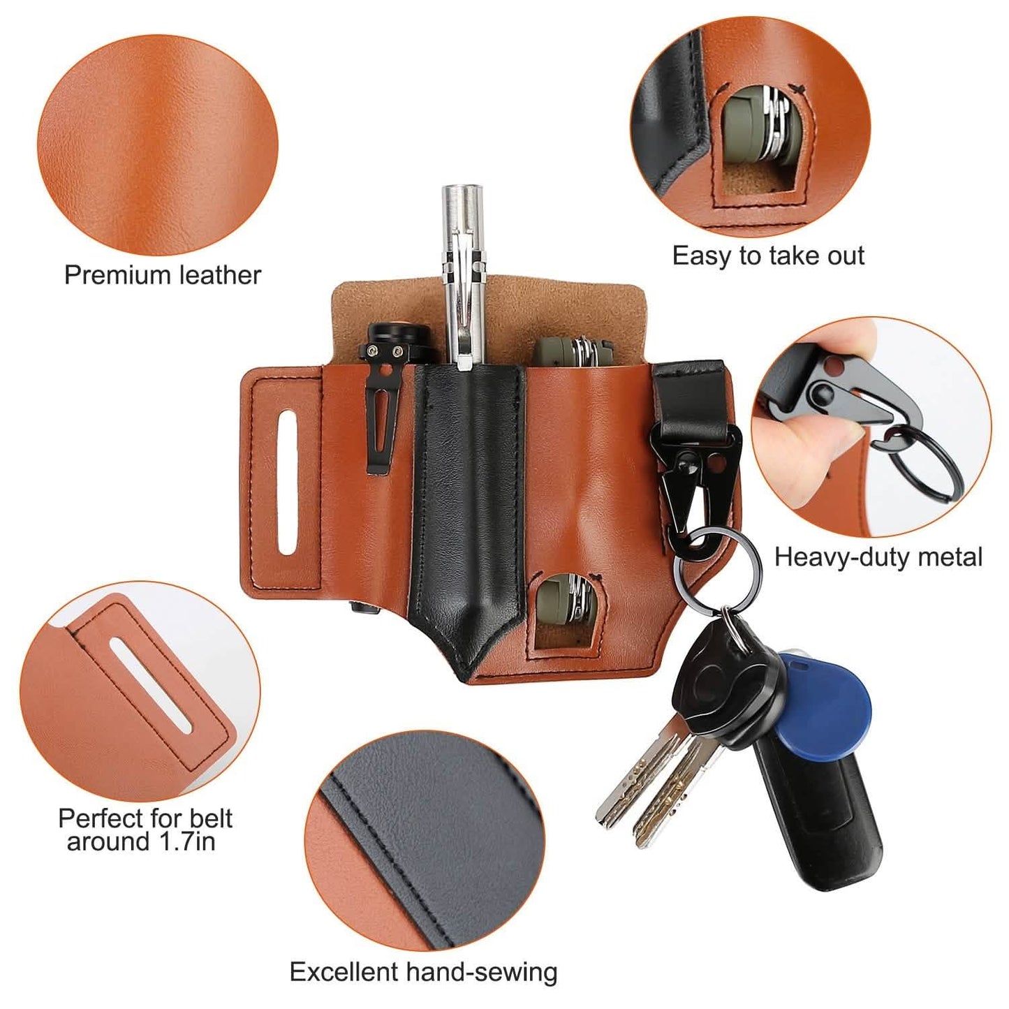 Multi-tool Sheath for Belt Leather EDC Pocket Organizer