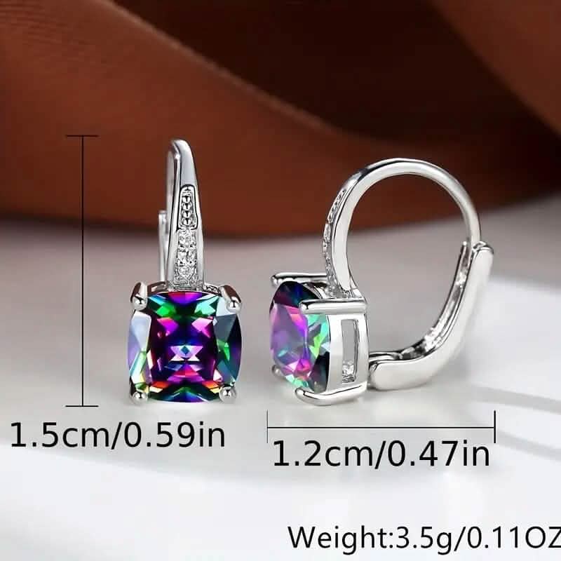 Multicolor Square Cut Stone Drop Earrings