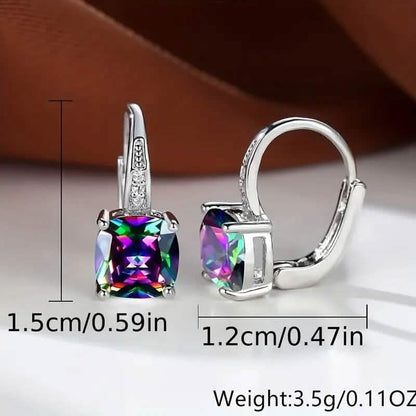 Multicolor Square Cut Stone Drop Earrings