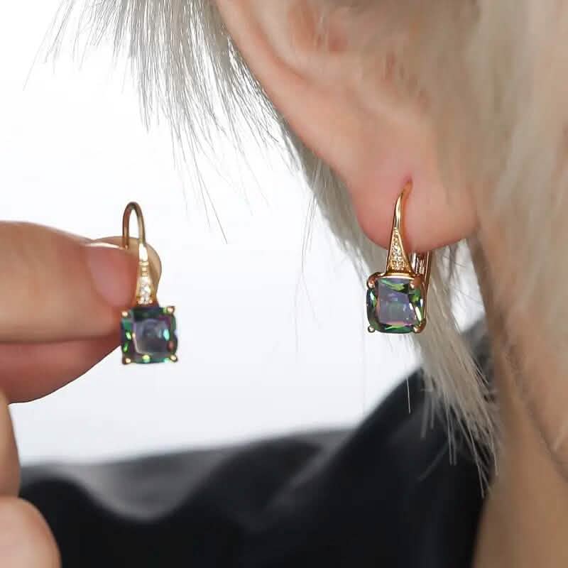 Multicolor Square Cut Stone Drop Earrings