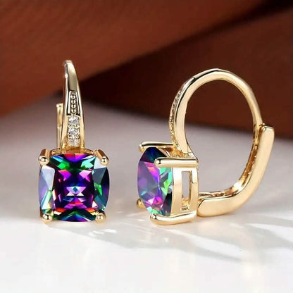 Multicolor Square Cut Stone Drop Earrings
