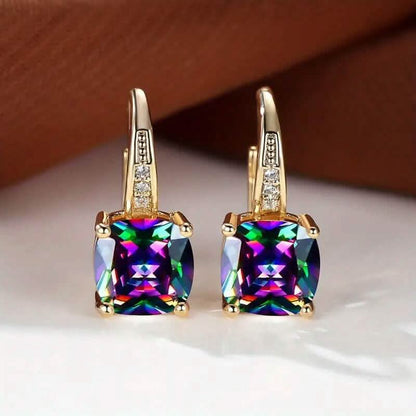 Multicolor Square Cut Stone Drop Earrings