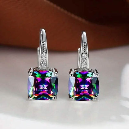 Multicolor Square Cut Stone Drop Earrings