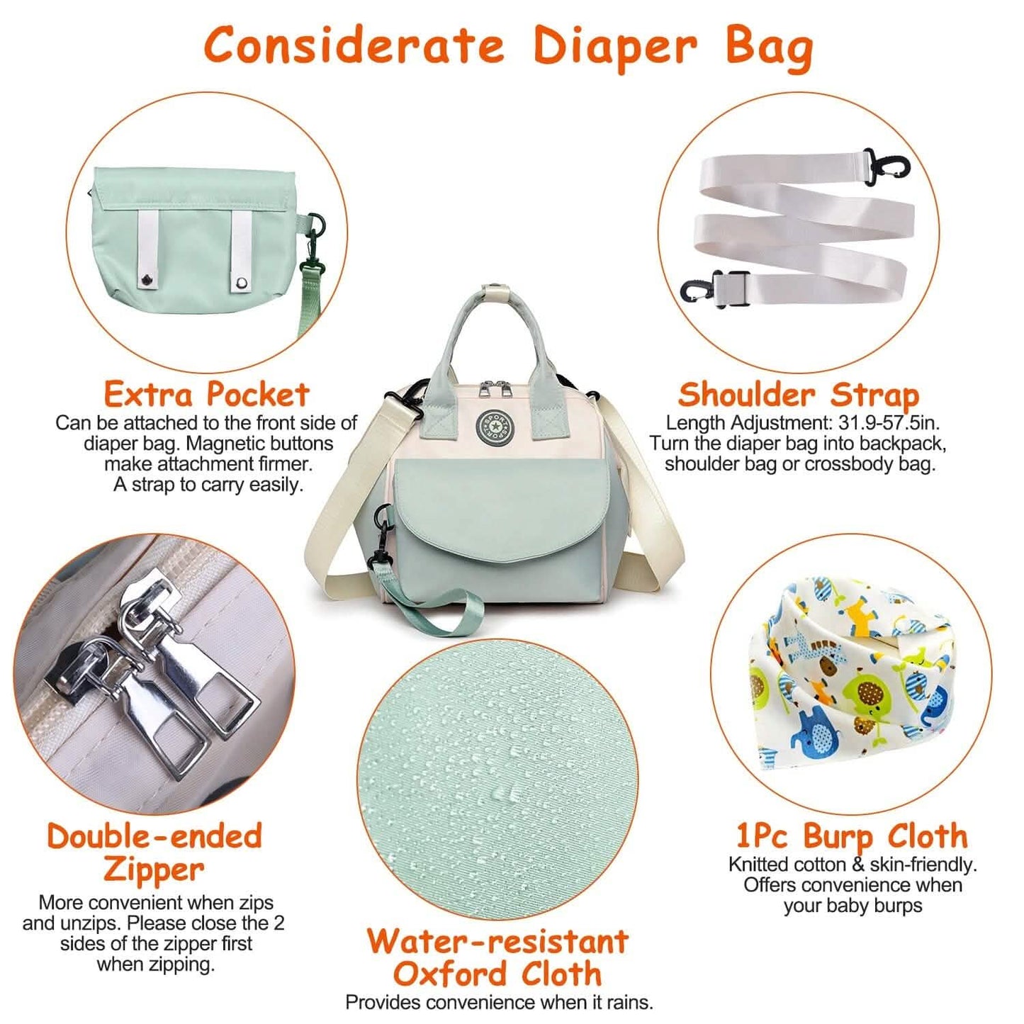 Multifunctional Diaper Changing Bag with 2 Insulated Pockets Commute Bag
