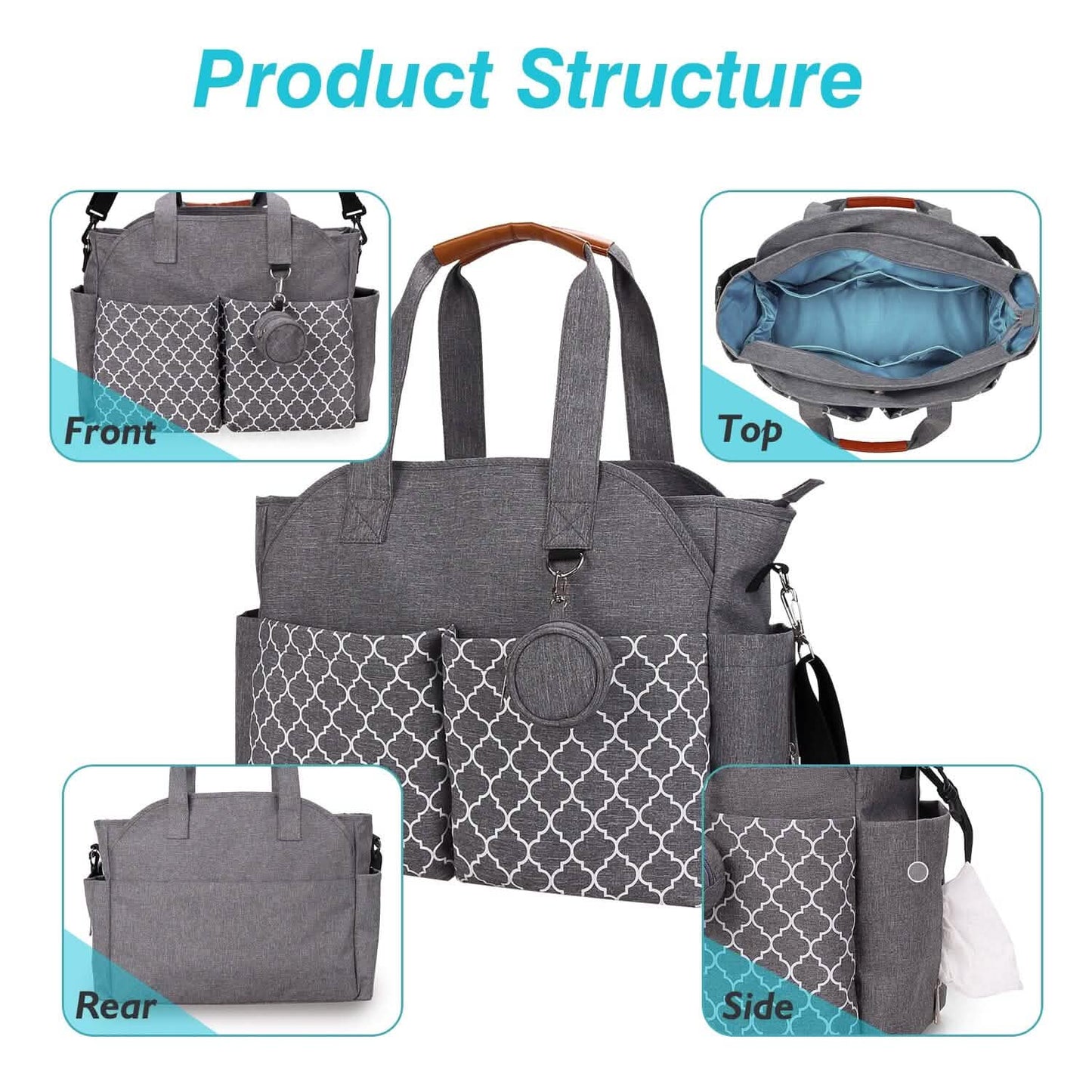 Multifunctional Diaper Changing Tote Bag with Adjustable Messenger Strap
