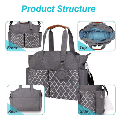 Multifunctional Diaper Changing Tote Bag with Adjustable Messenger Strap