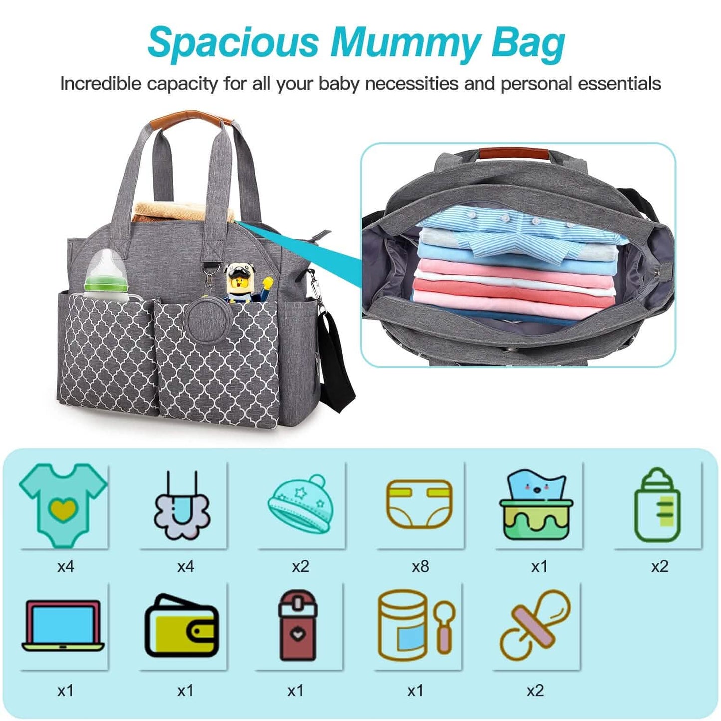 Multifunctional Diaper Changing Tote Bag with Adjustable Messenger Strap