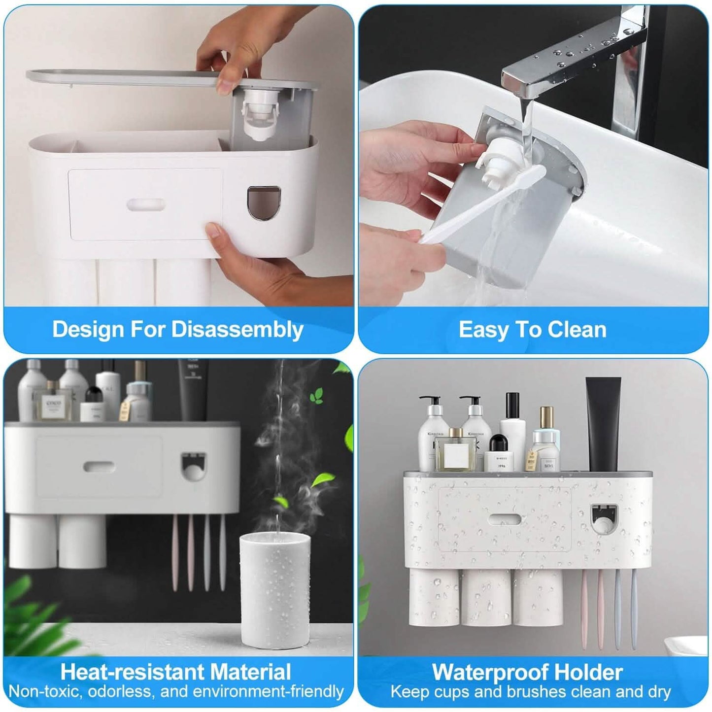 Multifunctional Wall Mount Toothbrush Holder Rack Organizer