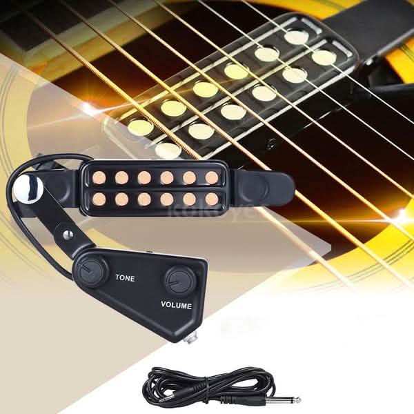 Music Tools 12-hole Acoustic Guitar Sound Hole Pickup Magnetic Transducer with Tone Volume Controller Audio Cable