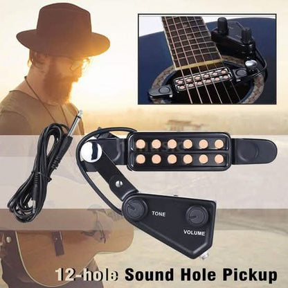 Music Tools 12-hole Acoustic Guitar Sound Hole Pickup Magnetic Transducer with Tone Volume Controller Audio Cable