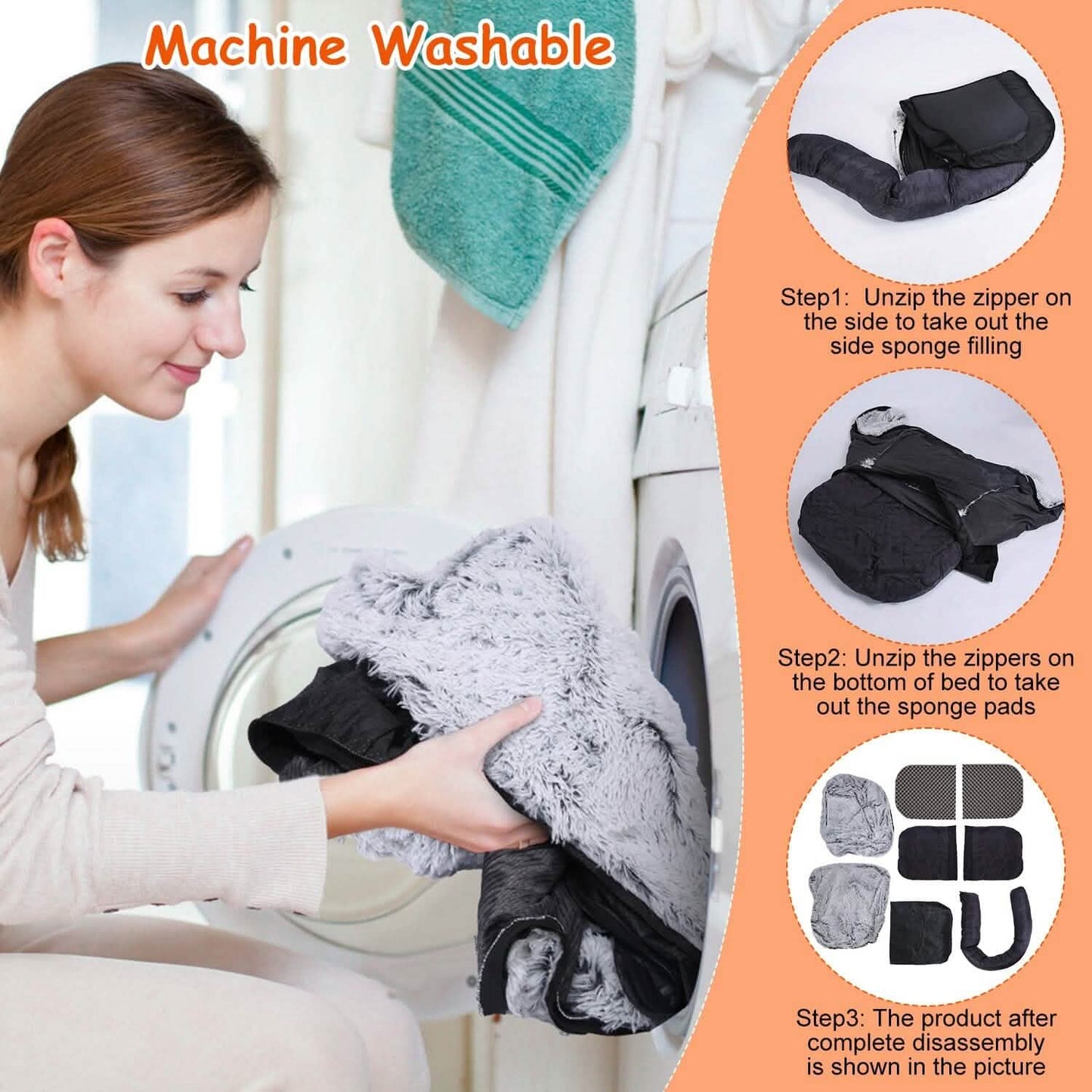 Napping Human-Sized Dog Bed Machine Washable Zipped Removable Cover