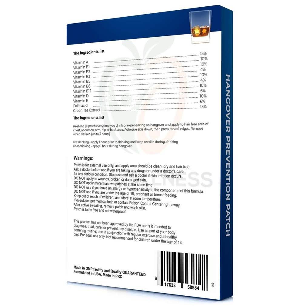 Natural Hangover Patches 60 Day Supply