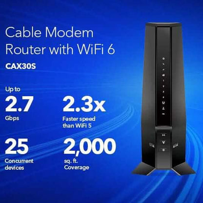 NETGEAR Nighthawk DOCSIS AX2700 3.1 2.7Gbps Two-in-One Cable Modem Router (CAX30-100NAS) (Refurbished)