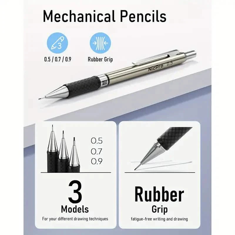 Nicpro Art Mechanical Pencil Set for Writing, Sketching, Drawing With Lead Refills Case