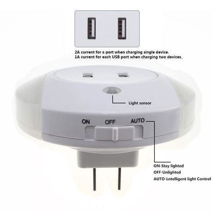 Night Light With 2 USB Ports