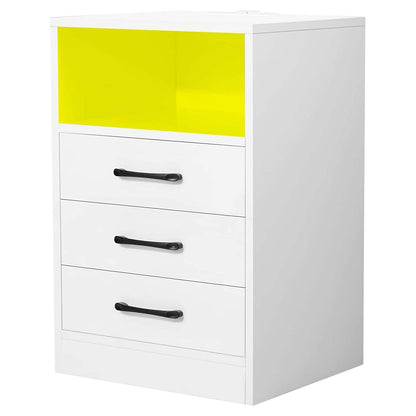 Nightstand with 3 Drawers, Cabinet and USB Charging Ports