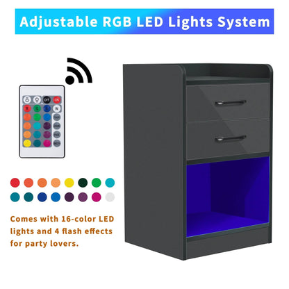 Nightstand with Charging Station and LED Lights