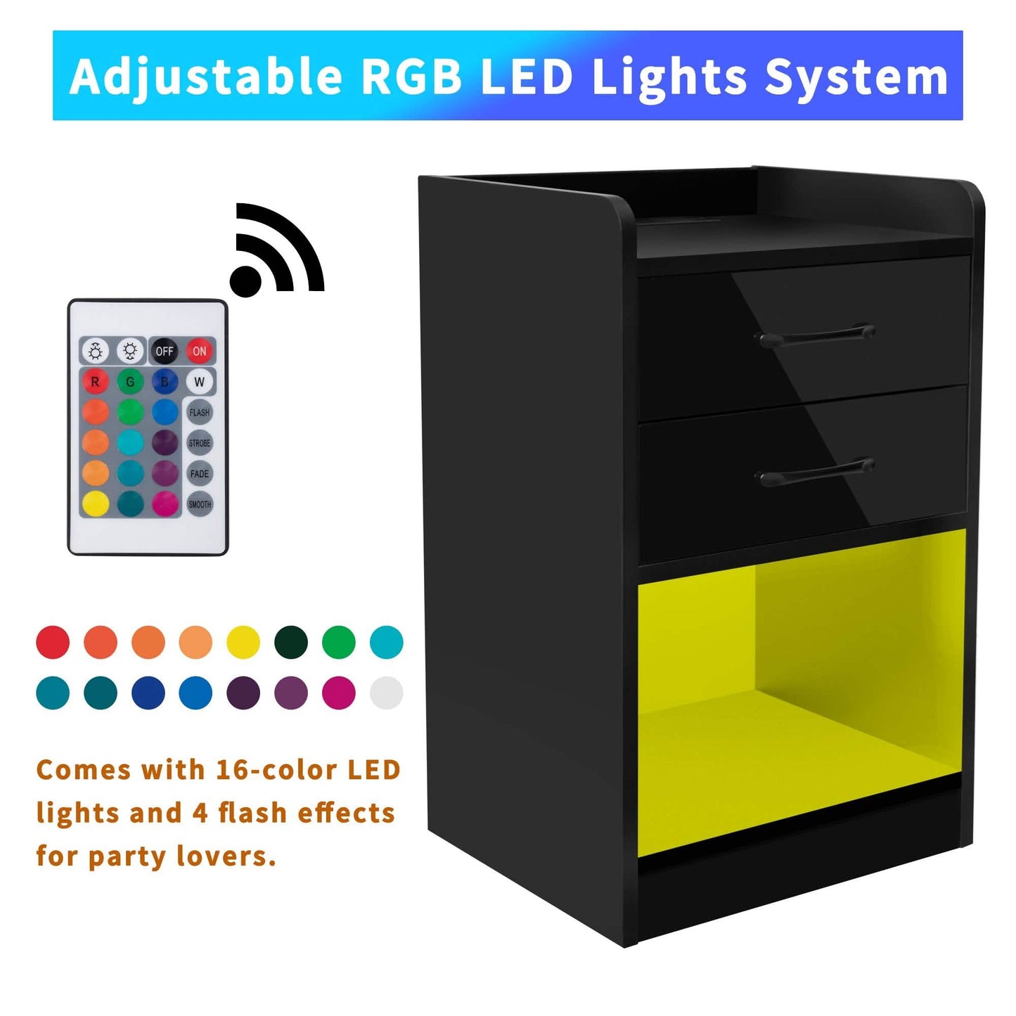 Nightstand with Charging Station and LED Lights