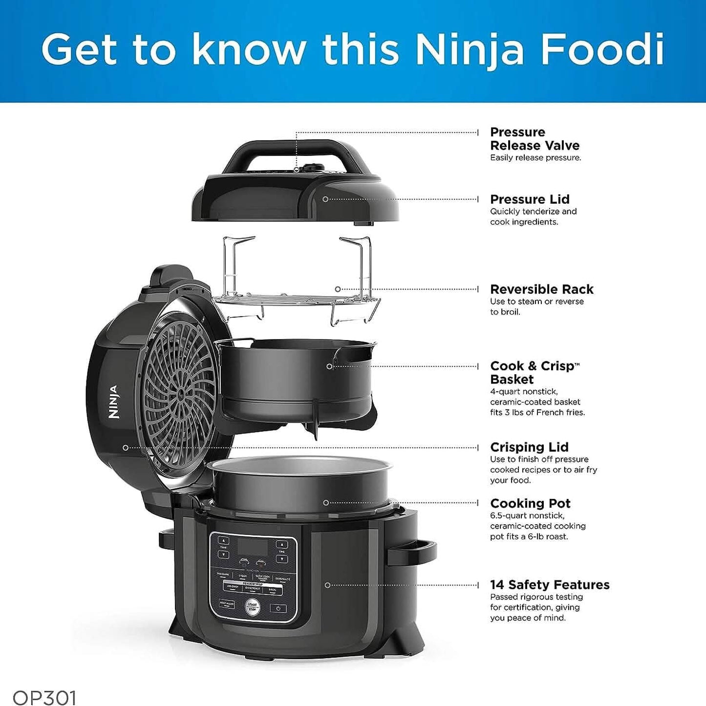 Ninja Pressure Cookers & Canners, 6.5 qt, Black (Refurbished)