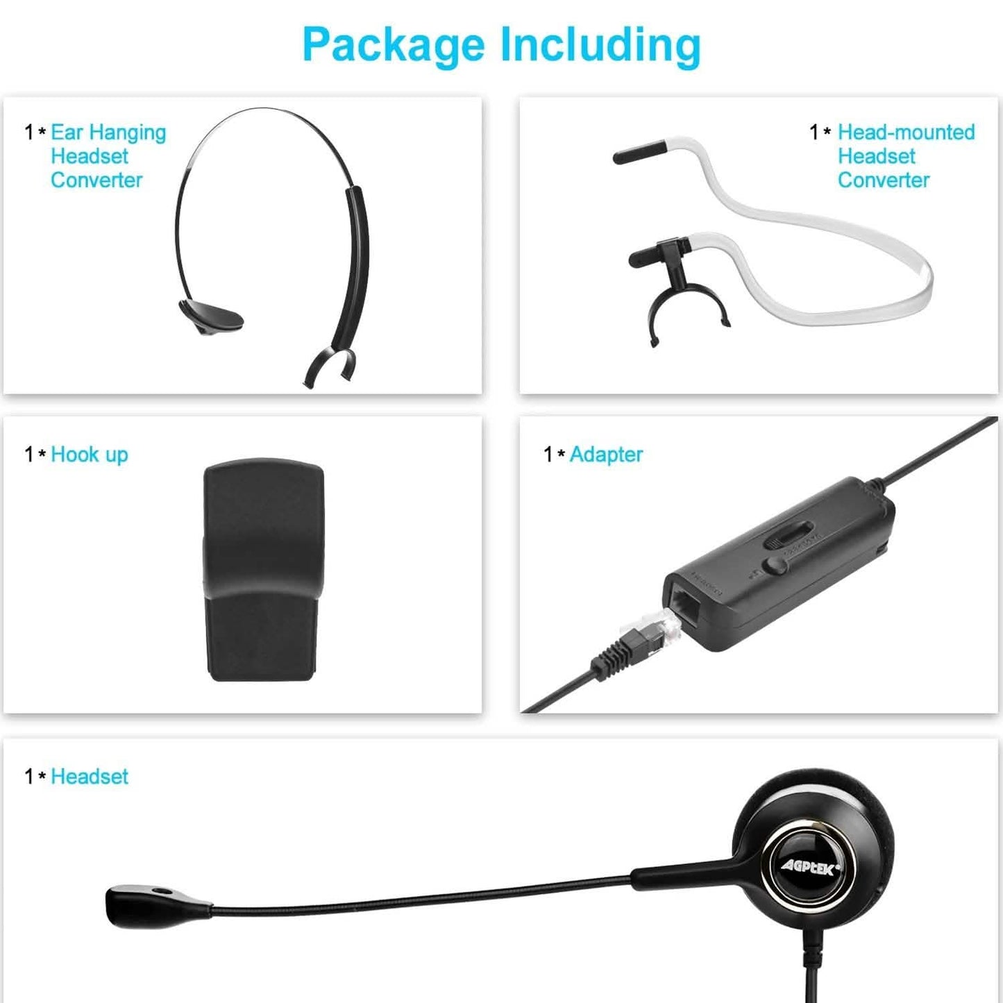 Noise Canceling Headset Convertible RJ9 Earphone with Microphone Adaptor