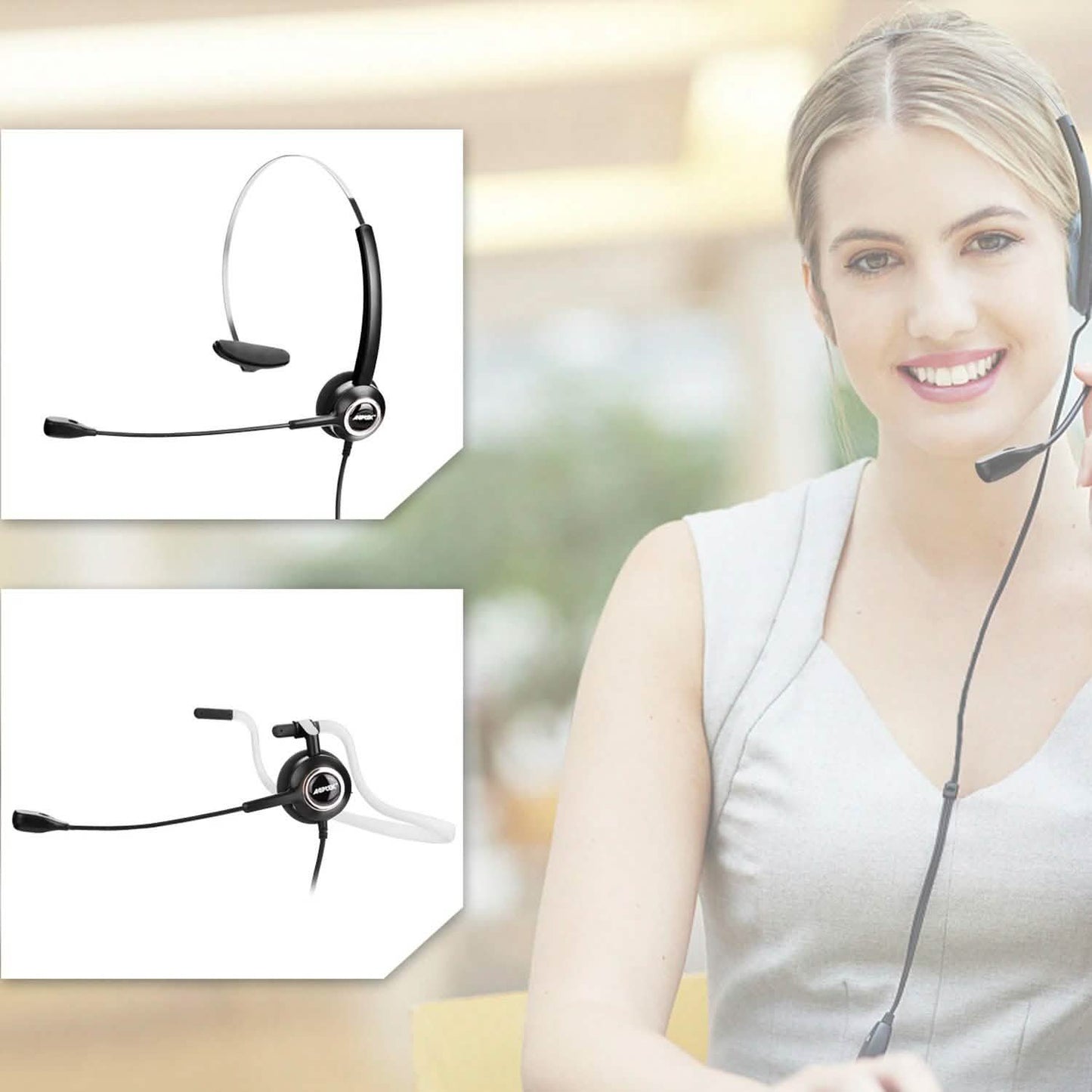 Noise Canceling Headset Convertible RJ9 Earphone with Microphone Adaptor