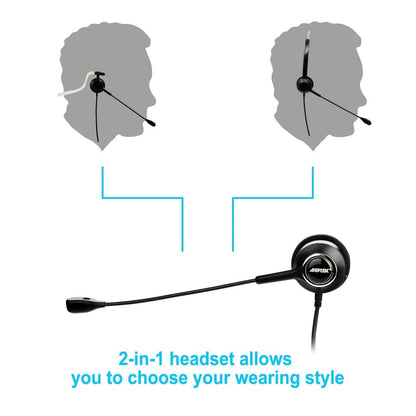 Noise Canceling Headset Convertible RJ9 Earphone with Microphone Adaptor