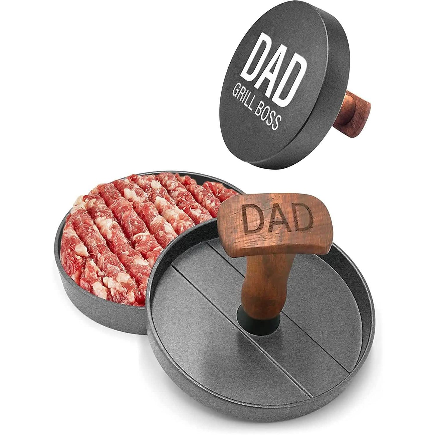 Non-Stick Aluminum Hamburger Press Patty Maker BBQ Burger Mold “Dad Grill Boss”