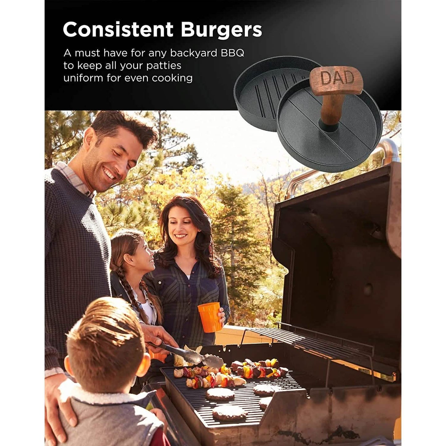 Non-Stick Aluminum Hamburger Press Patty Maker BBQ Burger Mold “Dad Grill Boss”