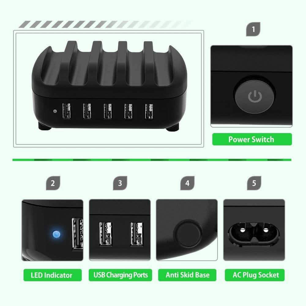 NTONPOWER Smartphone Charging Station 5 USB Ports Dock & Organizer