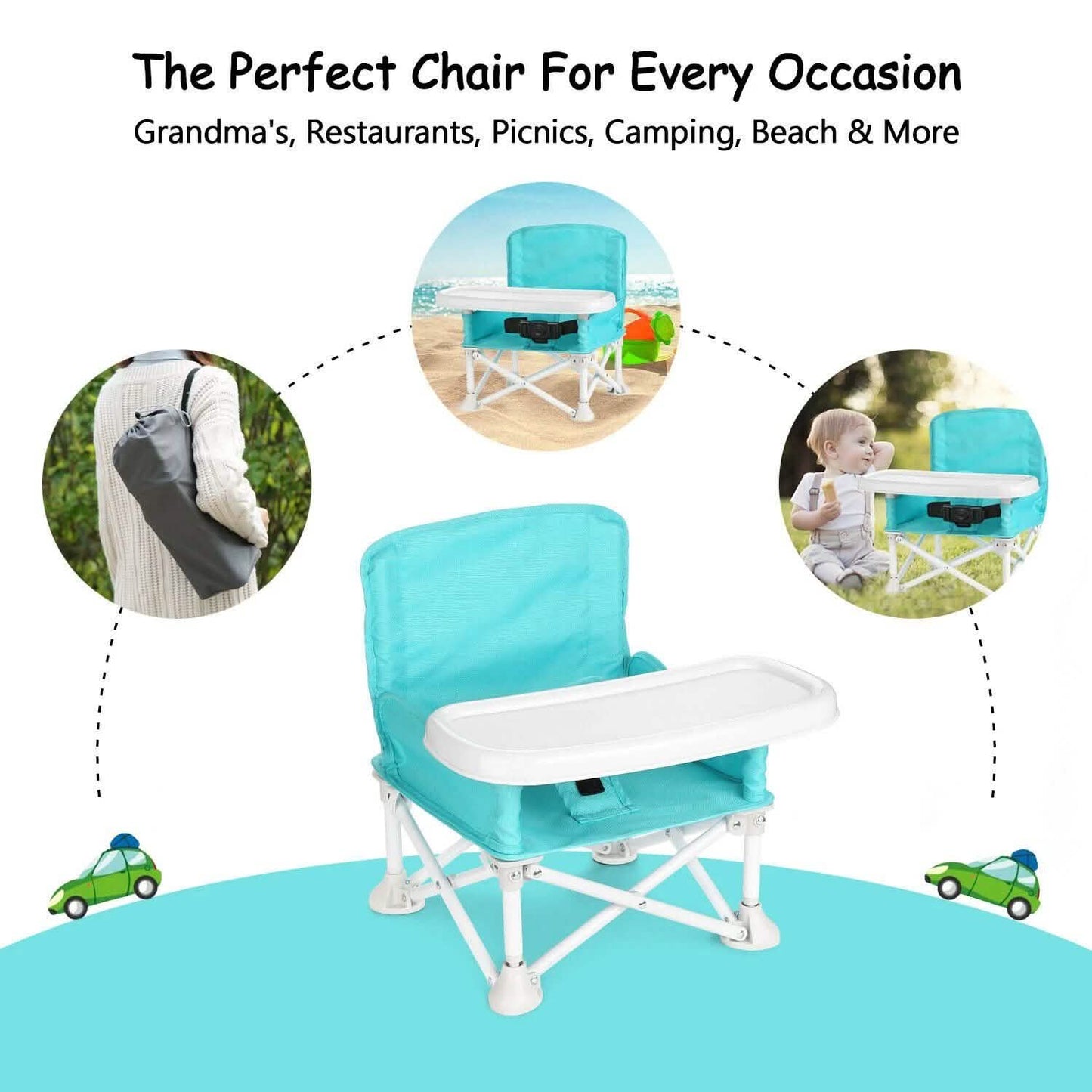 ODOLAND Folding Portable Travel High Chairs Booster Seat with Tray for Baby Infant