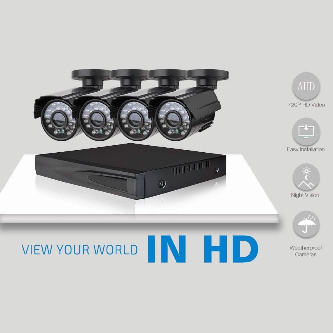 Outdoor AHD Home Security 4 Camera and DVR System