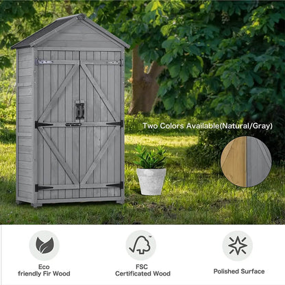 Outdoor Wood Tilt Storage Shed Tool Organizer with Waterproof Asphalt Roof
