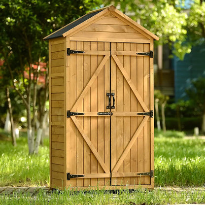Outdoor Wood Tilt Storage Shed Tool Organizer with Waterproof Asphalt Roof