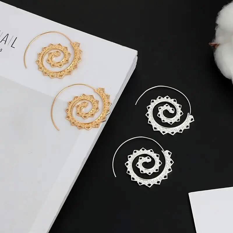 Oval Spiral Exaggerated Swirl Gear Heart Shape Earrings