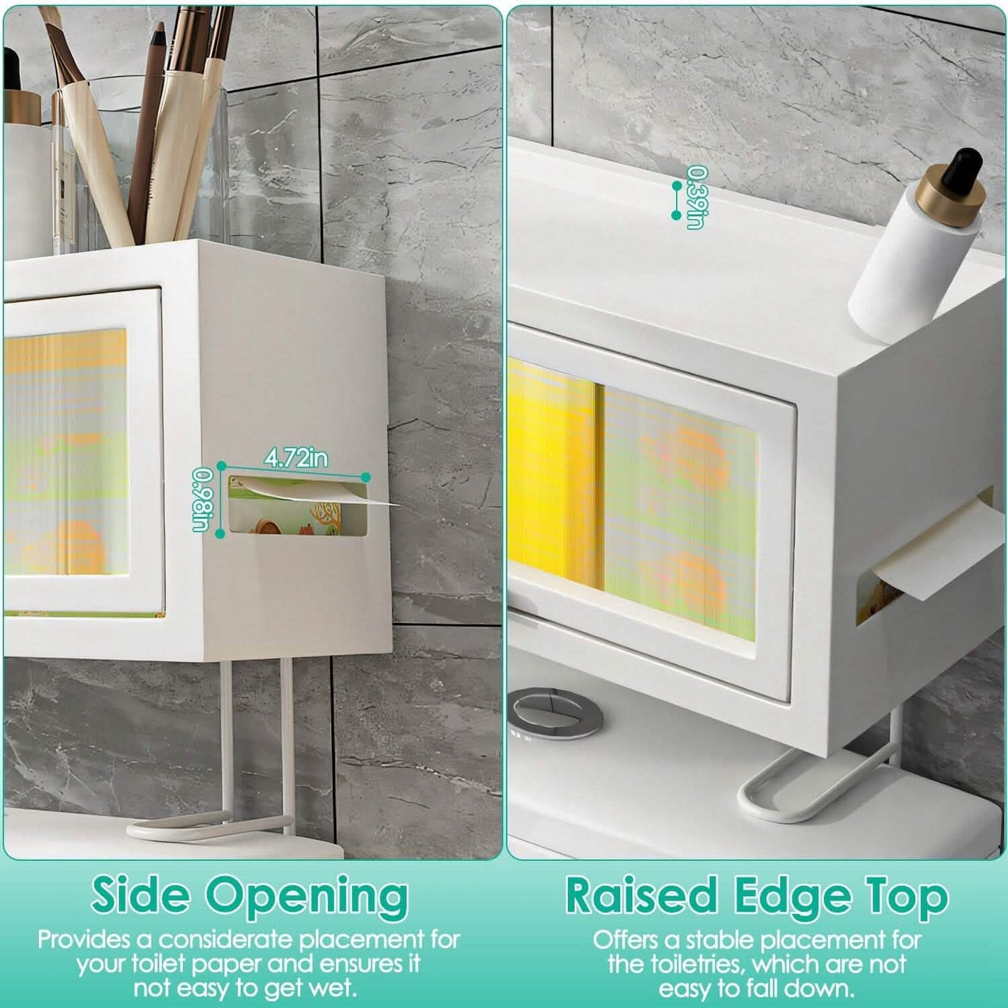 Over the Toilet Storage Cabinet with Dust-Proof Transparent Magnetic Door Side Opening