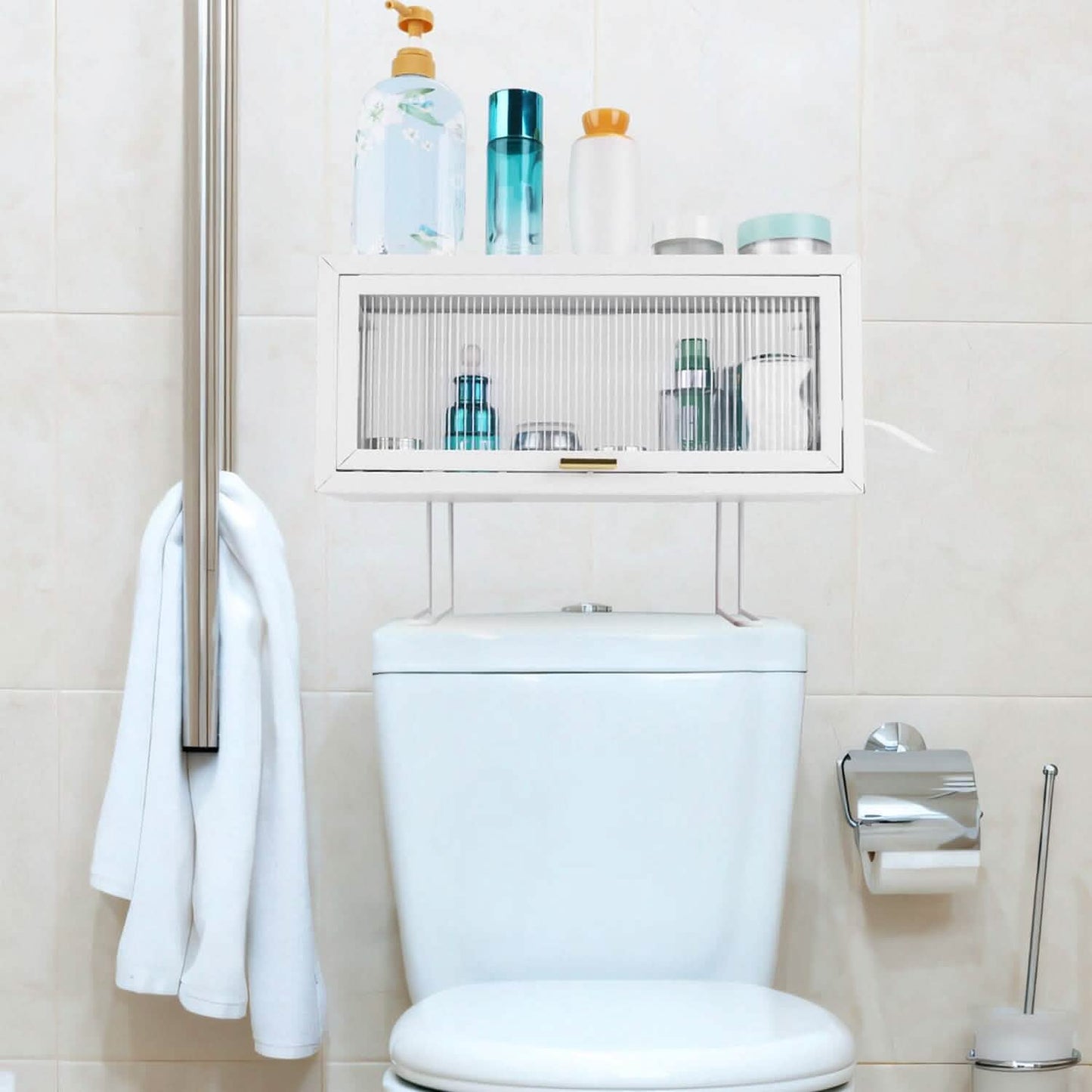 Over the Toilet Storage Cabinet with Dust-Proof Transparent Magnetic Door Side Opening
