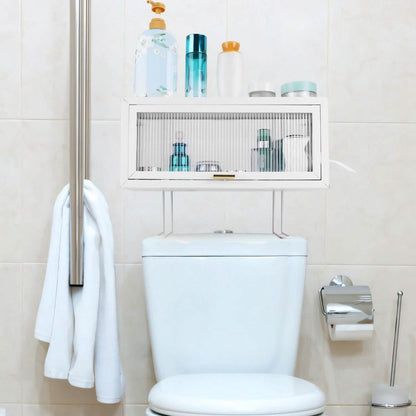 Over the Toilet Storage Cabinet with Dust-Proof Transparent Magnetic Door Side Opening